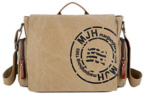 Umhängetasche, Leinentasche Schultertasche Unisex Männer und Frauen Vintage Laptoptasche Aktentasche für die Arbeit Büro 14’’ Laptop iPad Uni Reise