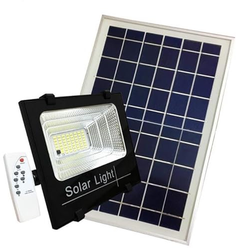 Proyector solar LED 100 W regulable con detector crepuscular (panel solar + mando a distancia incluido) – Blanco frío 6000 K – 8000 K
