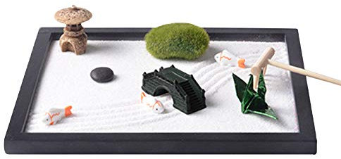 Zen Garden, Mini Meditazione Rock And Sand Garden con Rastrello per Home Office Rilassamento e Meditazione Home Living Room Ornamenti da Tavola Regalo Artigianale (574)