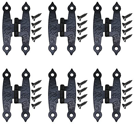 Dtoterul 10 Stück Eisen-Scharniere Antik Zierscharniere Möbelbänder Möbelscharnier Schwarz mit 40 Schrauben Antike Scharniere Verbindung Torband für Kleine Möbel Antiken Schrank, 65x33mm