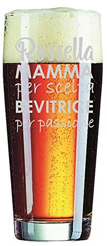 Bicchiere da birra Mamma con Incisione Personalizzabile Festa della Mamma Bevitrice per passione - Bicchiere in vetro 40 cl