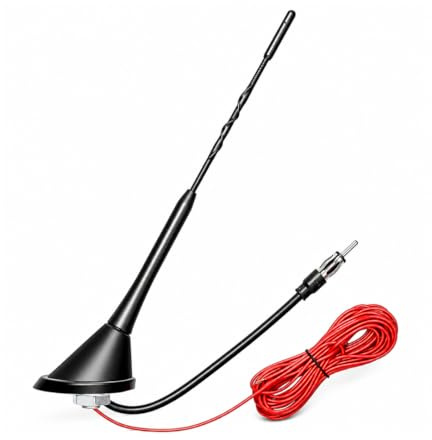 Audioproject A285 - Universal Auto-Antenne 24cm mit Fuß 16V Antennen-Stab + Verstärker 5m Stromkabel KFZ Dach Auto-Radio kompatibel mit VW Golf 4 5 6 Passat Polo Audi Opel Corsa Astra Ford BMW Mini