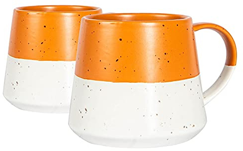 Nicola Spring Ceramic Coffee Mugs Set - 370ml - Pack of 2 Burnt Orange Dipped Flecked Stoneware Coffee Cups Dishwasher & Microwave Safe Large Tea Mugs for Hot Drinks, Hot Chocolate, Tea