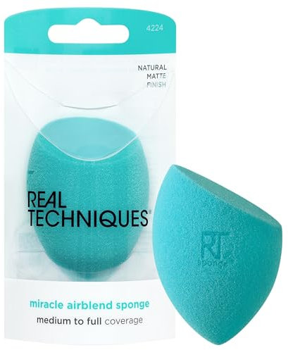 Real Techniques Miracle Airblend Sponge, Matte Makeup Blending Sponge for Liquid, Cream & Powder, Medium to Full Coverage, Latex-Free Foam, Precision Tip, Cruelty-Free,1 Count