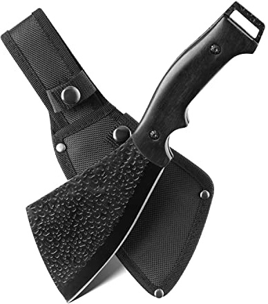 Leopcito 11 Inch Hatchet with Sheath, Small Compact Machete Axes, Fixed Blade Full Tang Camping Tactical Knife for Woodworking, Garden Machete Axe with Sheath for Bushcraft Yards Bushes Wood, A1BK