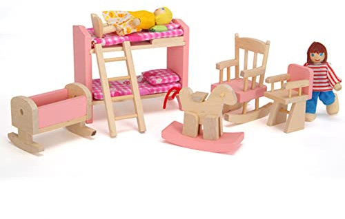 Zuzer 6PCS Puppenhaus Möbel Holz Miniatur Möbel Set Puppenhaus Zubehör Puppenhausmöbel Mini Puppenhaus Möbel für Jungen, Mädchen und Kleinkinder Wooden Dollhouse Furniture Set