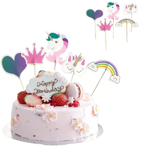 24 Pezzi di Toppers per Torte con Tazza di Unicorno, Bastoncini per Decorazioni per Cocktail, Toppers per Cupcake Arcobaleno, per la Decorazione di Cupcake, Decorazione per Cocktail