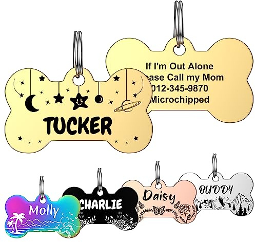YEHANTI Hundemarke mit Gravur, Hundemarke Knochen Personalisiert mit Name, Telefonnummer und Adresse, Anhänger Marke für Hunde Katzen, Edelstahl Hundemarke mit Klarer Gravur (Mittel-Klein, Gold)