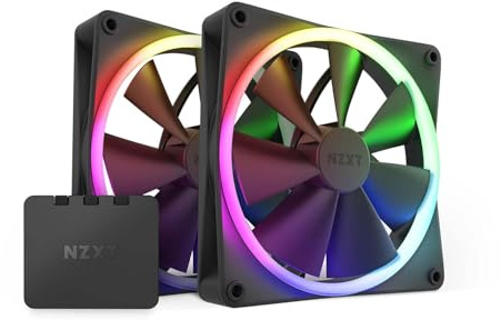 NZXT F140 RGB Fans - RF-R14DF-B1 - Erweiterte Anpassung der RGB-Beleuchtung – Flüsterleise Kühlung – Twin (RGB-Lüfter und Controller INKLUSIVE) -140mm-Lüfter – Schwarz