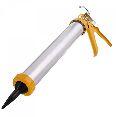 sourcing map Manual Sausage Caulking Gun, Aluminium Sealant Cartridge Tube Caulk Applicator 600ml/20oz, 12:1 Thrust Rate with Cones Nozzles, Yellow