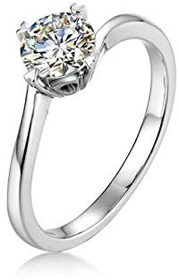 Gualiy Eheringe 14 Karat Weißgold Ring, Ring Weißgold mit Moissanit Minimalist Ring mit Moissanit 1 Carat Ringe Verlobungsringe Größe 53 (16.9)
