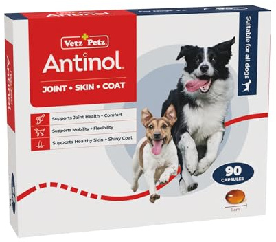 Vetz Petz Antinol - Dog Joint Supplement – 100% Natural Green-Lipped Mussel Oil for Joint Health & Mobility – Full-Spectrum Omega-3s for Dogs – No Fillers or Powders – 90 Softgel Capsules