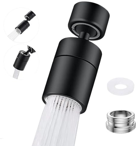 ZONSUSE Wasserhahn Aufsatz, 360° Drehbar Doppelfunktion Luftsprudler, Wassersparer für Wasserhahn, 22mm Innengewinde, Schwarz, ABS Material, Gemalt, Küchen- und Badhahn
