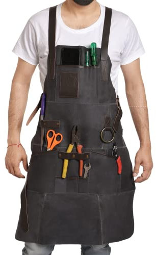 SLEEP TED Schürze aus echtem Leder, für Arbeit, Grillschürze, Tischler, Holzarbeiten, Küche, Kochen – Damen und Herren, Grau (Ash Grey)