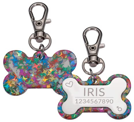 Haustiere Acryl-ID-Tag Personalisierter Hund Katze Buntes Halsbandzubehör Haustier-Namensschild Angepasste Haustier-ID-Halsband-Tags,Bunt,25 X 38 Mm