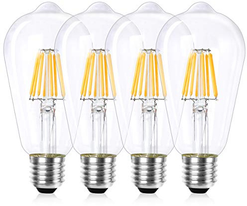 WEDNA Edison Vintage Glühbirne E27, Dimmbar 8W ST64 LED Lampe, Retro Antike Birne, 2700K Warmweiß, 1100lm, Retro Beleuchtung für Familie Hotel Bar usw - 4er Pack