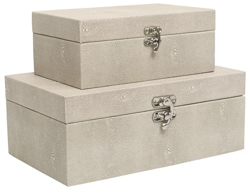 DECOR4SEASON Faux Shagreen Leather Decorative Storage Boxes Set of 2, Ivory