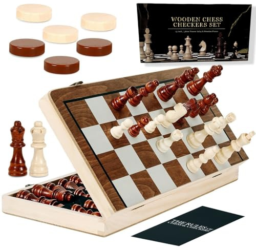 Chess Board Sets, 15 Inch Magnetic Chess Set for Adults & Kids, Checkers Board Game, Handmade Folding Chess Boards with 2 Extra Queens by Kiapeak