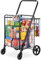 VEVOR Carro de Compra Plegable Carga de 50 kg con 4 Ruedas Más de 85 L Carro de Supermercado con 2 Cestas Carro de Compra de Hierro Carro Multiusos Resistente para IR de Compras