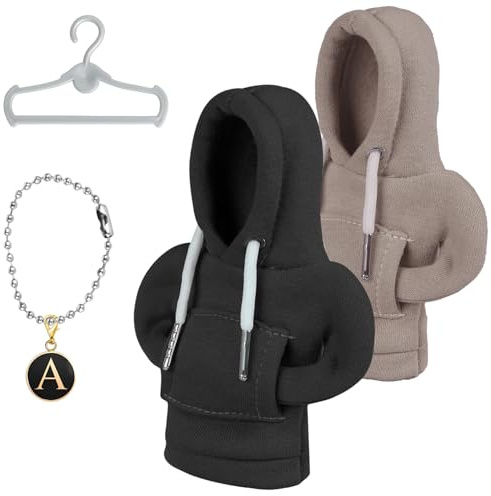 LISEFO 2 Stück Auto Schaltknauf Abdeckung Set mit Aufhänger und Halskette, Schwarz&Grau Schaltknauf Hoodie Abdeckung Universal Shifter Dekoratives Autozubehör Kreativer Auto Schaltknauf Hoodie