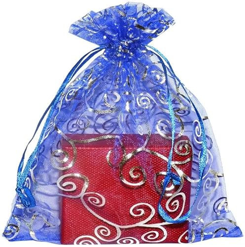 100 Stück Organzasäckchen,10 * 15cm Blau Silber Organzabeutel Säckchen Geschenkbeutel Organza Schmuckbeutel Hochzeit-Säckchen Kordelzug Für Hochzeitsfeier Hochzeit Schmuck Süssigkeit Beutel Kommunion