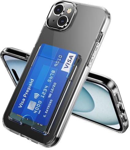 ÁRBOLORO Hülle für iPhone 15 Schutzhülle mit Kartenfäch Transparent Silikon Handyhülle Kartenfach Hülle für 2 Karten, Stoßfest Handy Tasche Bumper Brieftasche Case Cover