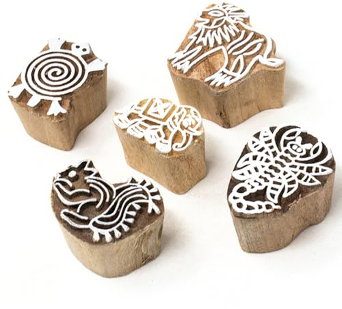 Wooden Animal Print Stamp - Wooden Printing Stamps for Card Making Scrapbooking Crafts Fabric Textile Paper and Art Work | Set of 5 | Hashcart®