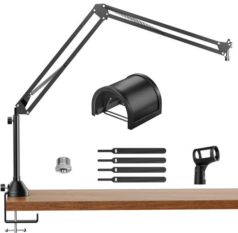 TONOR Bras de Microphone avec élévateur, Support de Microphone ajustable avec filtre anti-pop extra-large, Idéale pour Podcasts, Streaming, Gaming, Télétravail, Extensions des hauteurs, T10L+