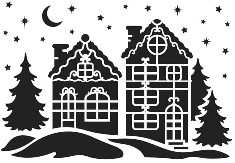 Ideen mit Herz Laser-Kunststoff-Schablone | DIN A4 | Perfekt geeignet für Textilgestaltung, Wandgestaltung, Fenster, Papier, Scrapbooking, Kinder, Basteln, DIY (Winterdorf)