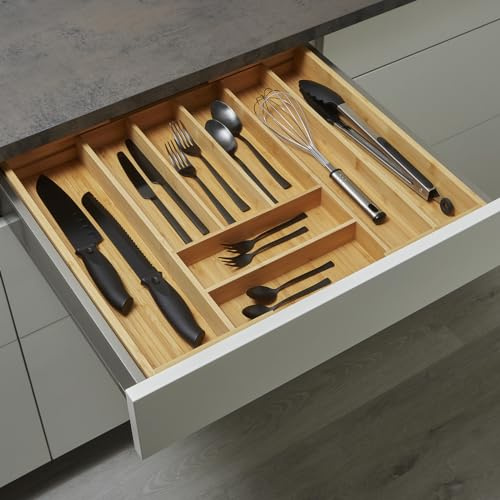 Besteckkasten, 50-60 cm, SO-BOX, Bambus, 6 auf 8 Fächer ausziehbar | Für Schubladen mit Breiten von 50-60 cm.