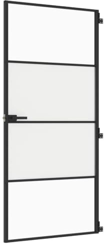 vidaXL Slim Black Interior Door with Tempered Glass and Aluminium Frame - 93x201.5 cm, Ideal for Home and Office Spaces