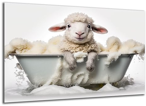 DARO Design - Toiletten-Bild auf 6mm HDF 40x30 cm Baby Schaf Schäfchen in der Badewanne - Wand-Deko Bilder Lustiges Geschenk