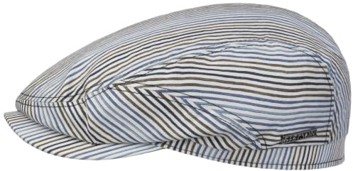 Stetson Lindaco Driver Flatcap Weiß-Blaue Mütze Elegante Schirmmütze Gestreiftes Design Leinen-Seide-Mix Damen Herren Frühjahr Sommer weiß-blau XL (60-61 cm)