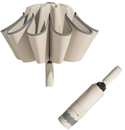 LCY Automatischer umgekehrter kompakter faltbarer Regenschirm, Anti-UV-Sonnenschirm, groß, winddicht, mit reflektierenden Streifen, Einheitsgröße