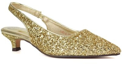 ESSEX GLAM Women's Glitter Slingback Court Shoes Ladies Kitten Low Heel Point Toe Classic Wedding Party Evening Closed Toe Pumps Size 4-8