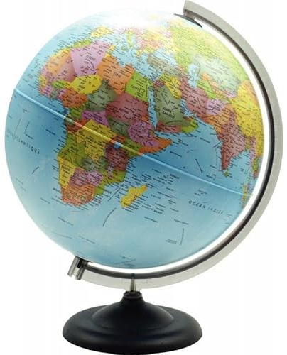 SAFETOOL Globe géographique non lumineux, diamètre 30 cm, cartographie politique, pied et méridien noir