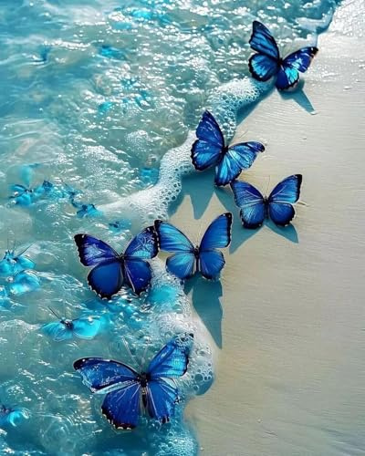 Dibujos con Diamantes Mariposa Azul 5D,Kit Diamond Art Completo para Adultos y Niños,Pintura de Diamantes DIY,Cuadro de Diamantes Decorativo,Pintar con Diamantes para Casa,Kit Pintura Diamante 30x40cm