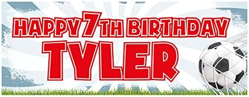 2 Personalised Football Birthday Banners - Football Design 4 (Red)