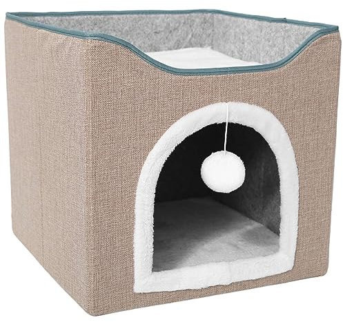 SAROAD Katzenbetten für Indoor-Katzen - Große Katzenhöhle für Haustier-Katzenhaus mit Kugelaufhängung und Kratzpad, faltbare Katze im Gebrauch waschbar
