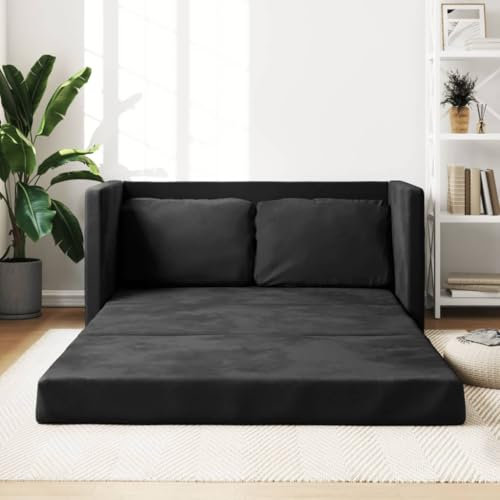Cozynest Klappbar Bodenbett Sofa, Schlafsofa Schlafsessel mit Metallgestell, Klappsofa Sofabett für Wohnzimmer Schlafzimmer Bodensofa mit Schlaffunktion Schwarz 122x204x55 cm Samt