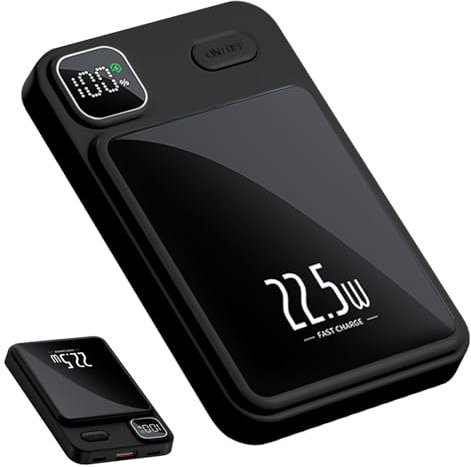 FACAIO Wireless Power Bank, 10000mAh Magnetische Powerbank Mini PD 22.5W Schnellladen mit LED Display, Akkupack Kompatibel für iPhone 15/14/13/12 Plus/Mini/Pro/Pro Max (Schwarz)