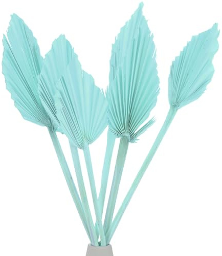 M METERXITY 6 Feuilles de Palmier Séchées 13.7X3.9 Feuilles de Palmier Réelles Séchées Naturelles en Vrac pour Décorations Boho Bouquets Feuilles de Palmier Séchées avec Tige [Bleu]