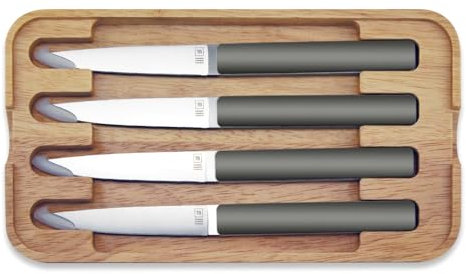 Tarrerias Bonjean - Coffret de 4 couteaux à steak Hector gris taupe, lame lisse