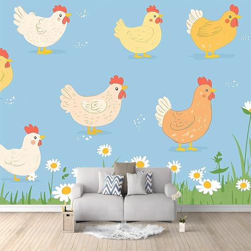 Papier Peint intissé Poulet De Dessin Animé Bleu 500x280 cm Papier Peint Photo Panoramique, Poster Mural Personnalisé 3D, pour Salon Cuisines Chambre Adulte Enfant Décor Murale