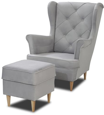 Sessel mit Hocker Rio - Komfortabler Sessel für das Wohnzimmer - Lesesessel im skandinavischen Stil - Polstersessel im Lounge-Stil mit Holzbeinen - Sessel Schlafzimmer