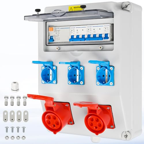 Warmfay Wandverteiler 3x 230V Schuko + 1x CEE 16A & 32A, IP67 Wasserdicht