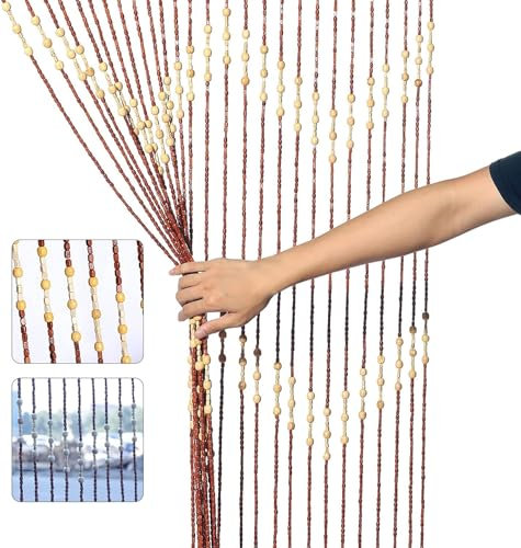 ACROSSPART 90x175cm Bambusvorhang Fadenvorhang Retro Türvorhang 27 Zeilen Insektenschutz Holzperlenvorhang Vorhang Deko Raumteiler Türvorhang Holz