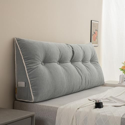 GYCF Rückenkissen Lang Keilkissen Lendenkissen,Bettsitzkissen,Lesekissen Für Bett Sofa,Dekorativ Kopfteil,Ergonomie Rückenlehne Wandkissen Lesekissen Für Bett,Grau,180 * 50 * 20CM