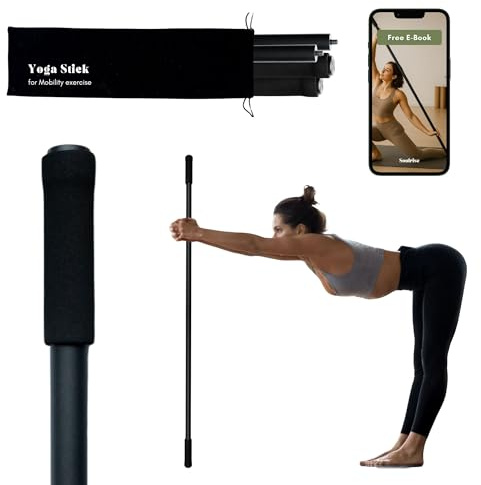 Yoga Stick for Mobility Exercise, Stretching, Pilates, Physical therapy, Fitness and other Workout - Adjustable 5 ft Pole will fix Posture, Stretch, Balance and Flexibility Training - Incl free E-book