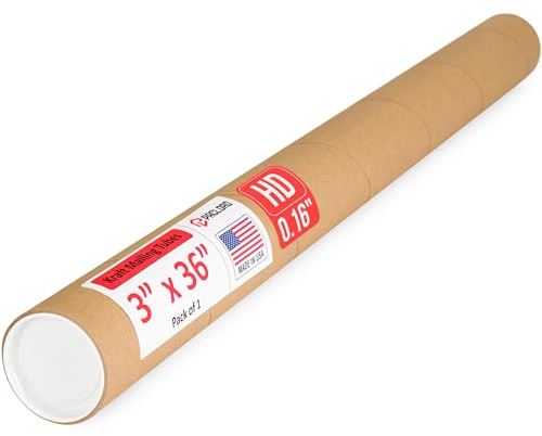 Paclord 7,6 x 91,4 cm robuste, verstärkte Versandrolle, 1 Tube mit 2 Kappen, sichere USPS-genehmigt, ideal für den Versand und die Aufbewahrung von Drucken, Kunstwerken, Postern oder Dokumenten